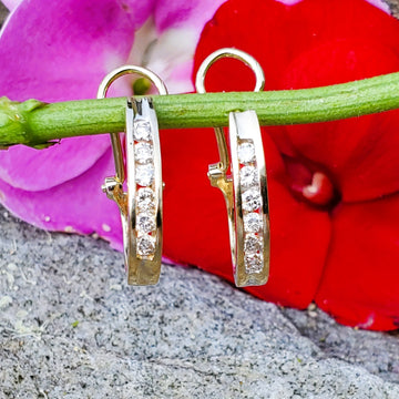 14k Yellow Gold Channel Set Diamond Hoop Earrings DEJ-24538